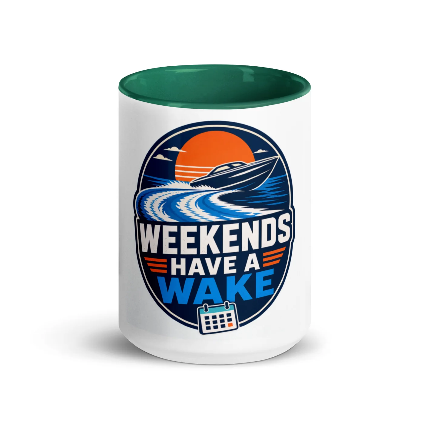 Color Inside Boat Mug, Weekends Have a Wake, Bold Emblem
