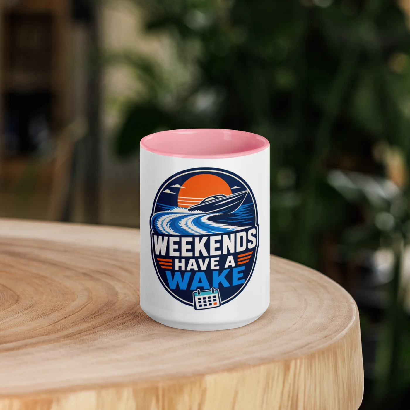 Color Inside Boat Mug, Weekends Have a Wake, Bold Emblem