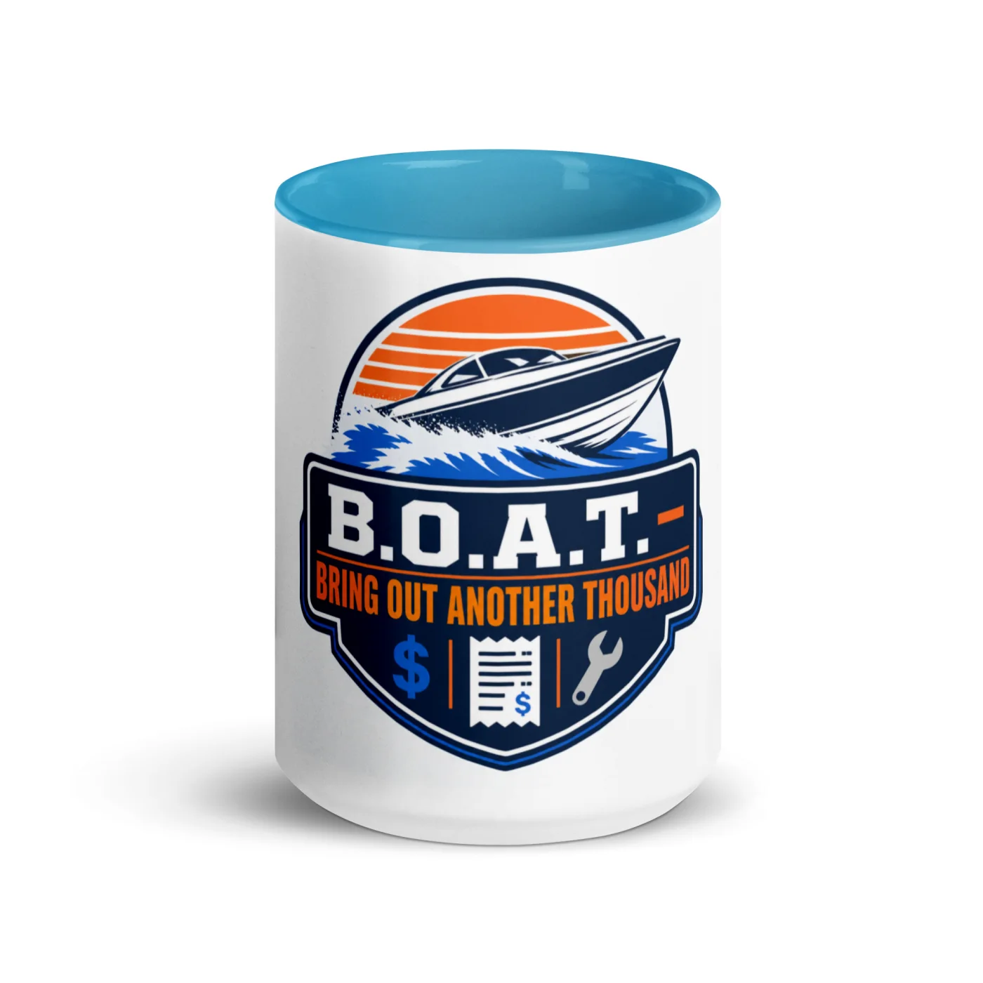 Color Inside Boat Mug, B.O.A.T. - Bring Out Another Thousand, Bold Emblem
