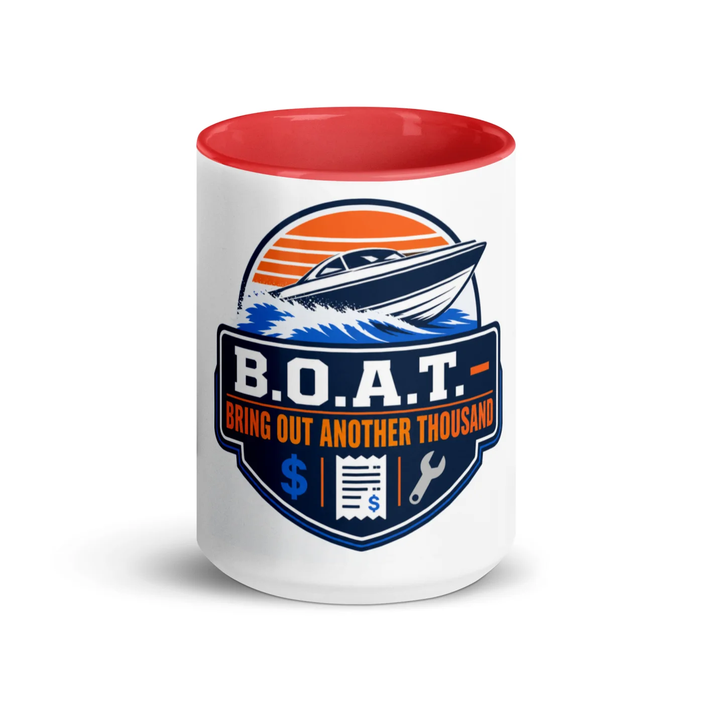 Color Inside Boat Mug, B.O.A.T. - Bring Out Another Thousand, Bold Emblem