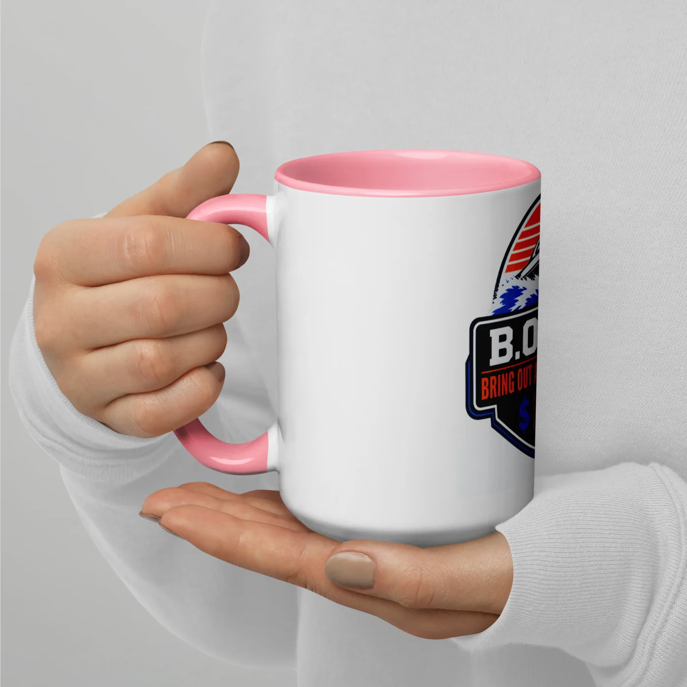Color Inside Boat Mug, B.O.A.T. - Bring Out Another Thousand, Bold Emblem