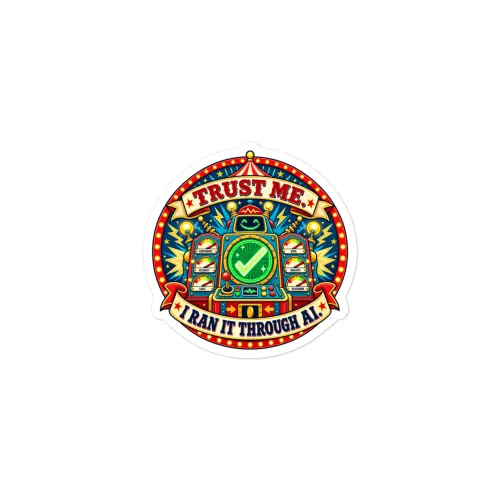 Trust Me. I Ran It Through AI. - Funny AI Vinyl Sticker, Design B - 3″×3″ - White