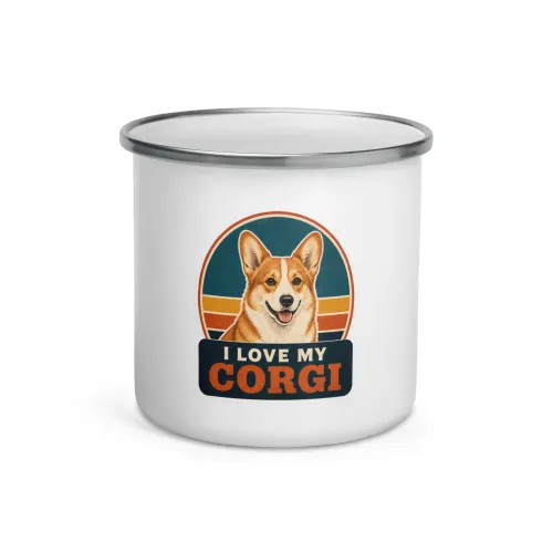 Enamel Camp Mug, Corgi Gift: I Love My Corgi - 12 oz - White