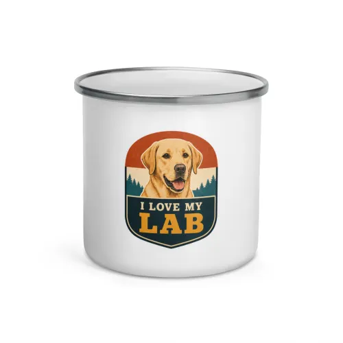 Enamel Camp Mug, Labrador Gift: I Love My Lab - 12 oz - White