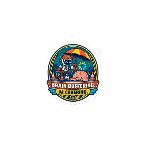 Brain Buffering. AI Covering. - Funny AI Vinyl Sticker, Design B - 3″×3″ - White