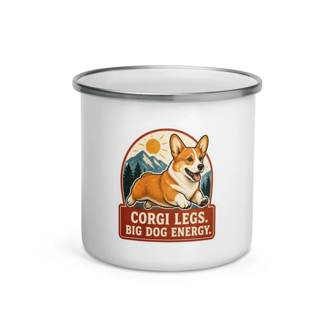 Enamel Camp Mug, Corgi Gift: Corgi Legs. Big Dog Energy.