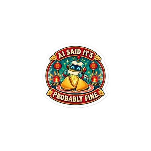 AI Said It's Probably Fine. - Funny AI Vinyl Sticker, Design A - 3″×3″ - White
