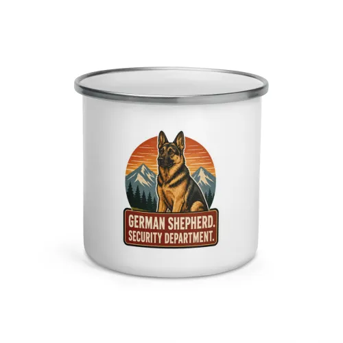 Enamel Camp Mug, German Shepherd Gift: German Shepherd. Security Department. - 12 oz - White