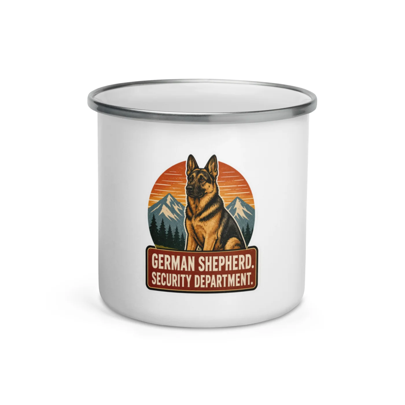 Enamel Camp Mug, German Shepherd Gift: German Shepherd. Security Department.