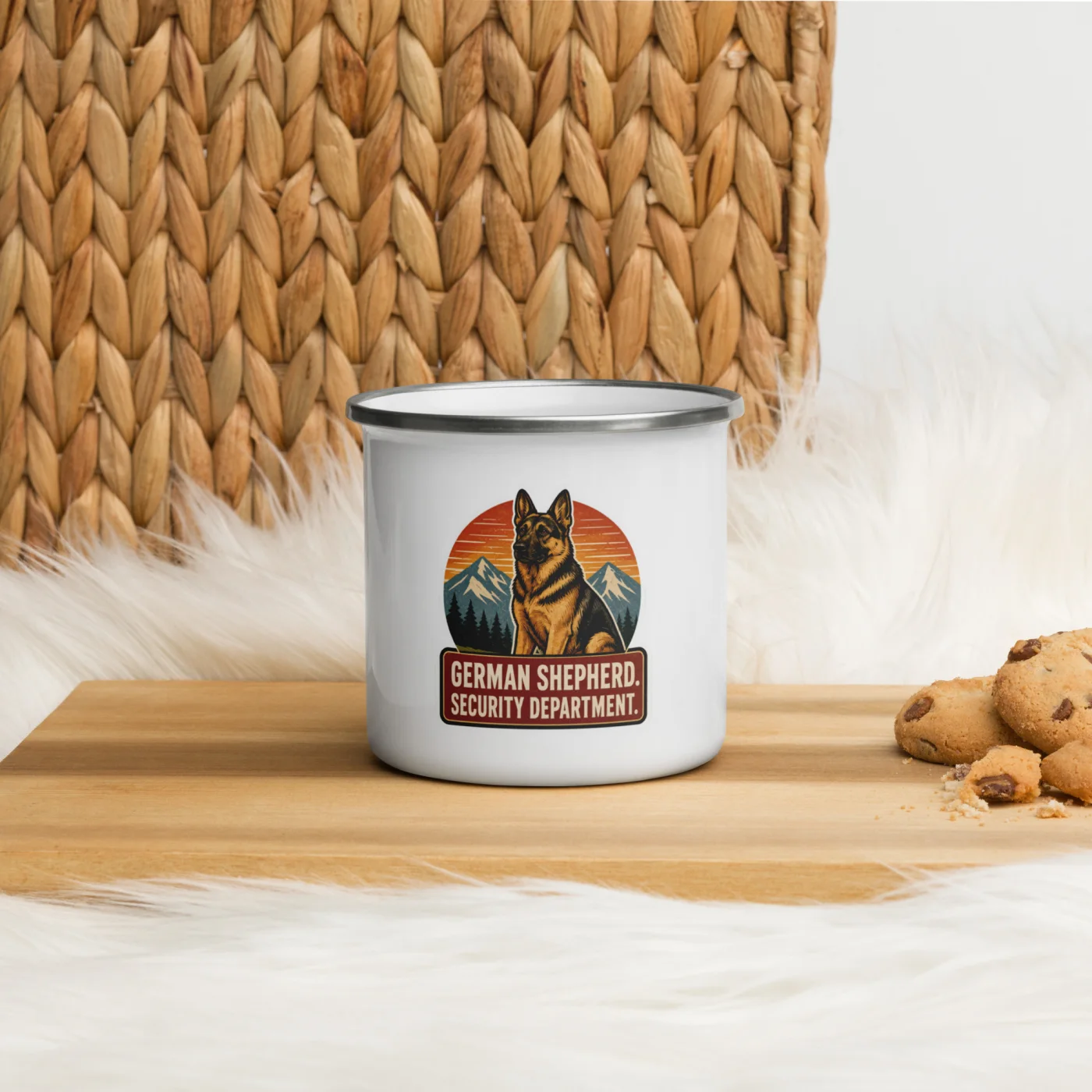 Enamel Camp Mug, German Shepherd Gift: German Shepherd. Security Department.