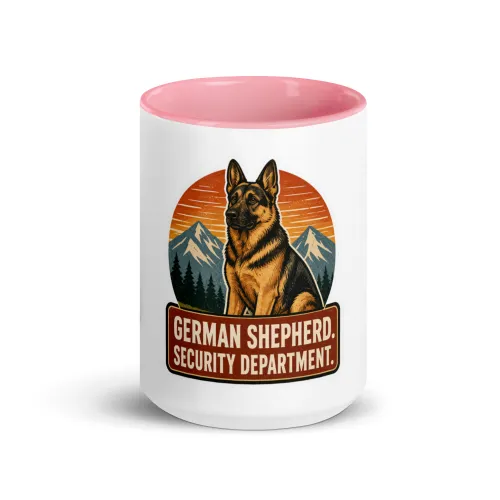 Color Inside Mug, German Shepherd Gift: German Shepherd. Security Department. - 15 oz - Pink