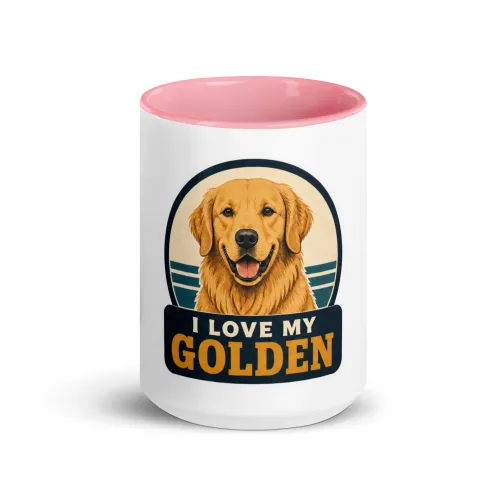 Color Inside Mug, Golden Retriever Gift: I Love My Golden - 15 oz - Pink