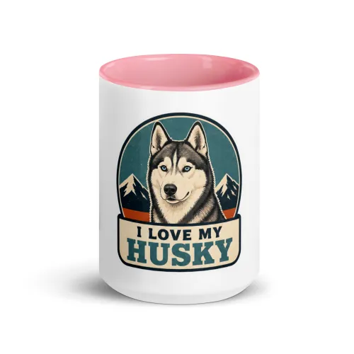 Color Inside Mug, Husky Gift: I Love My Husky - 15 oz - Pink