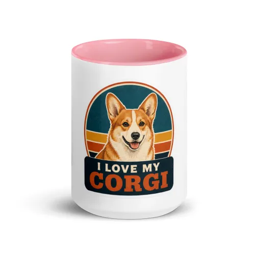 Color Inside Mug, Corgi Gift: I Love My Corgi - 15 oz - Pink