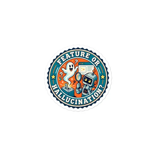 Feature or Hallucination? - Funny AI Vinyl Sticker, Design B - 3″×3″ - White