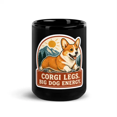 Black Coffee Mug, Corgi Gift: Corgi Legs. Big Dog Energy. - 15 oz - Black