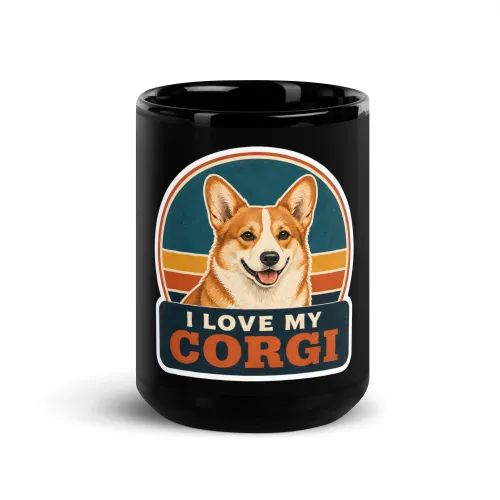 Black Coffee Mug, Corgi Gift: I Love My Corgi - 15 oz - Black