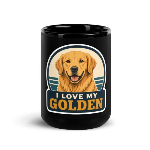 Black Coffee Mug, Golden Retriever Gift: I Love My Golden - 15 oz - Black