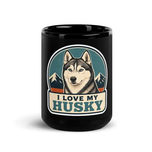 Black Coffee Mug, Husky Gift: I Love My Husky - 15 oz - Black