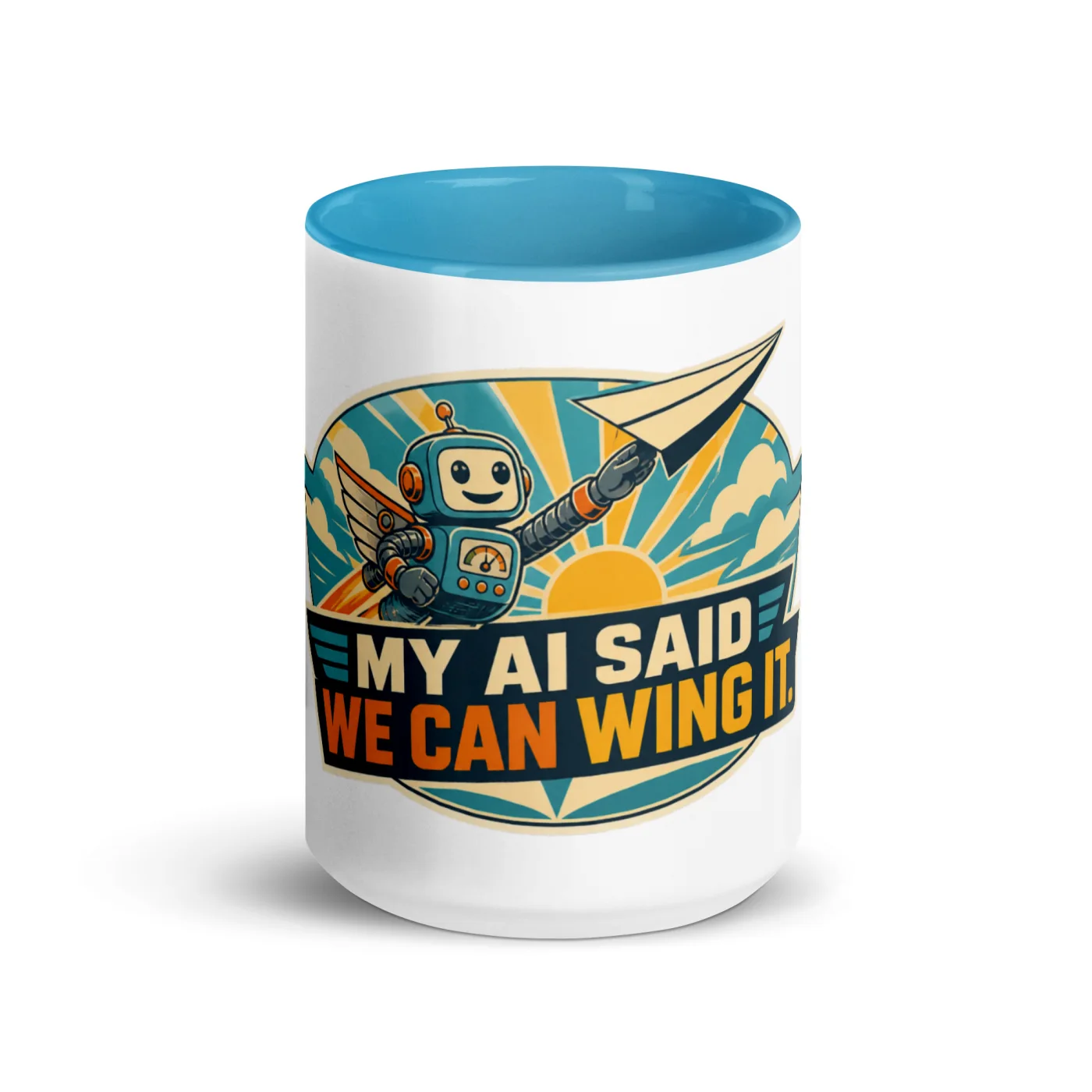 Color Inside Coffee Mug, Winged Robot: My AI Said We Can Wing It