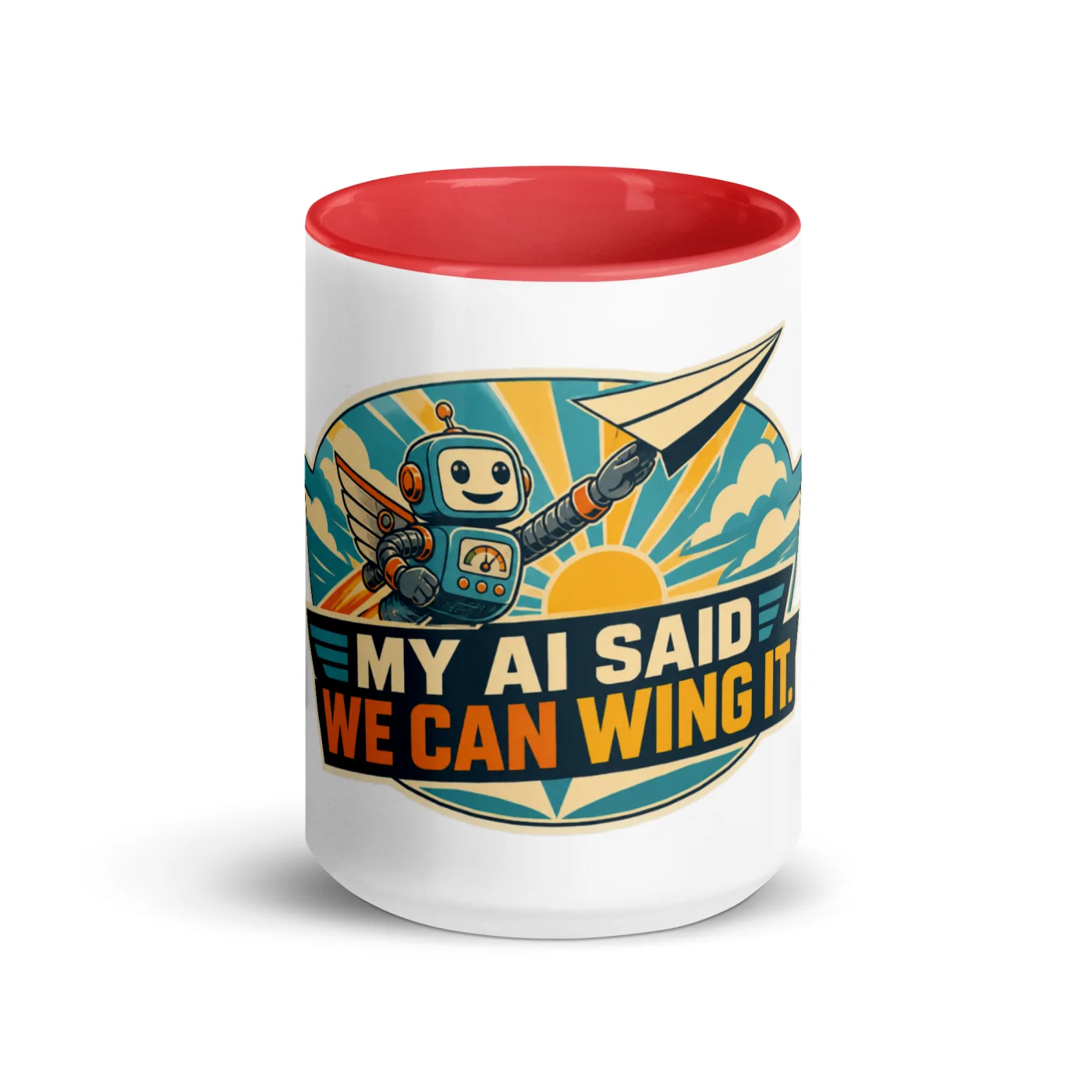 Color Inside Coffee Mug, Winged Robot: My AI Said We Can Wing It