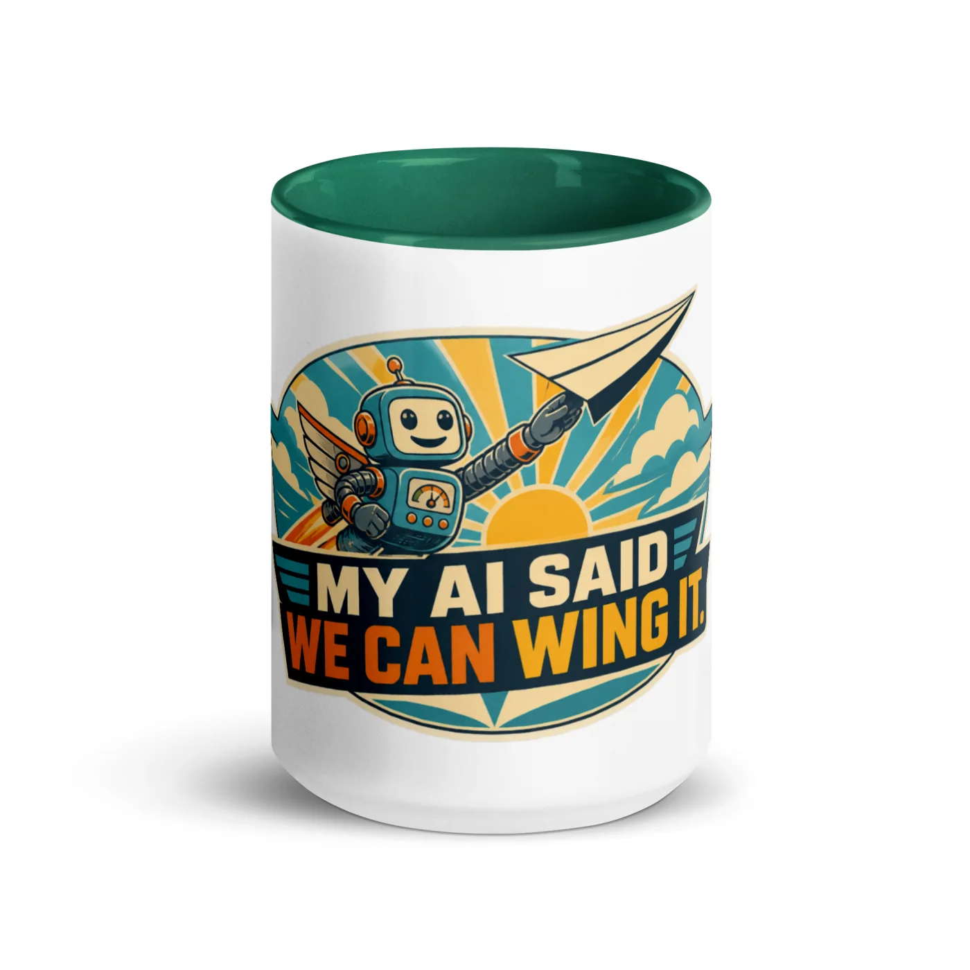 Color Inside Coffee Mug, Winged Robot: My AI Said We Can Wing It