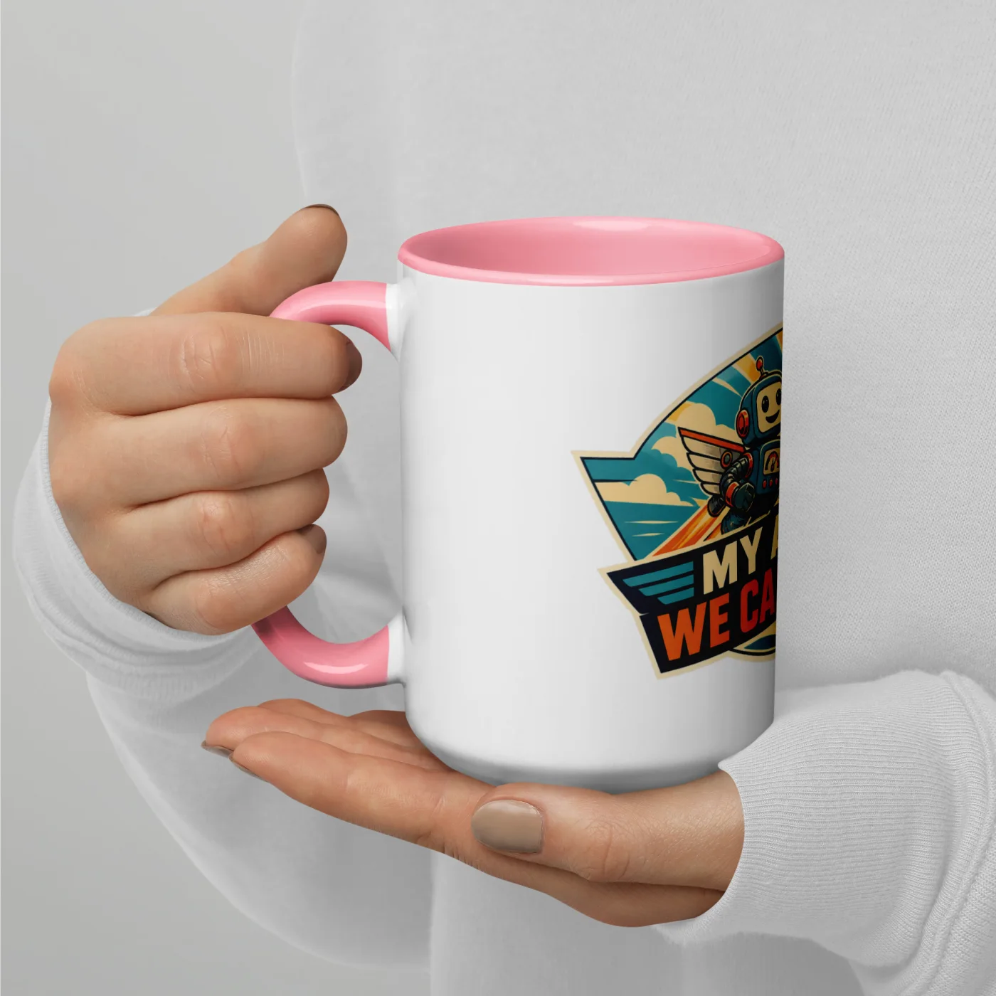 Color Inside Coffee Mug, Winged Robot: My AI Said We Can Wing It