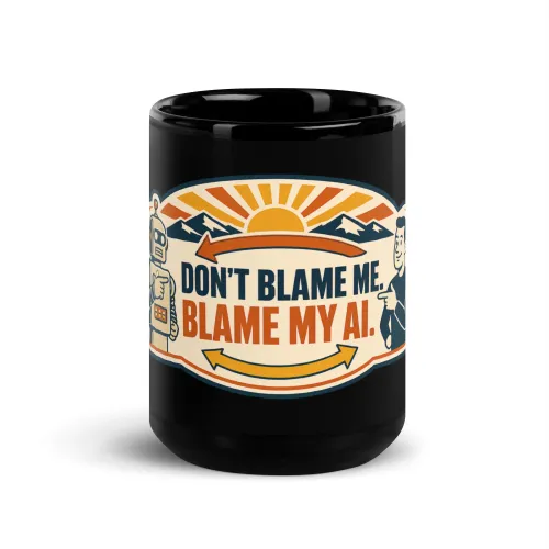 Black Coffee Mug, Arrow Robot: Don't Blame Me Blame My AI - 15 oz - Black