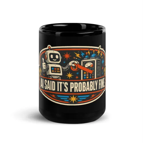 Black Coffee Mug, Repair Robot: AI Said It's Probably Fine - 15 oz - Black