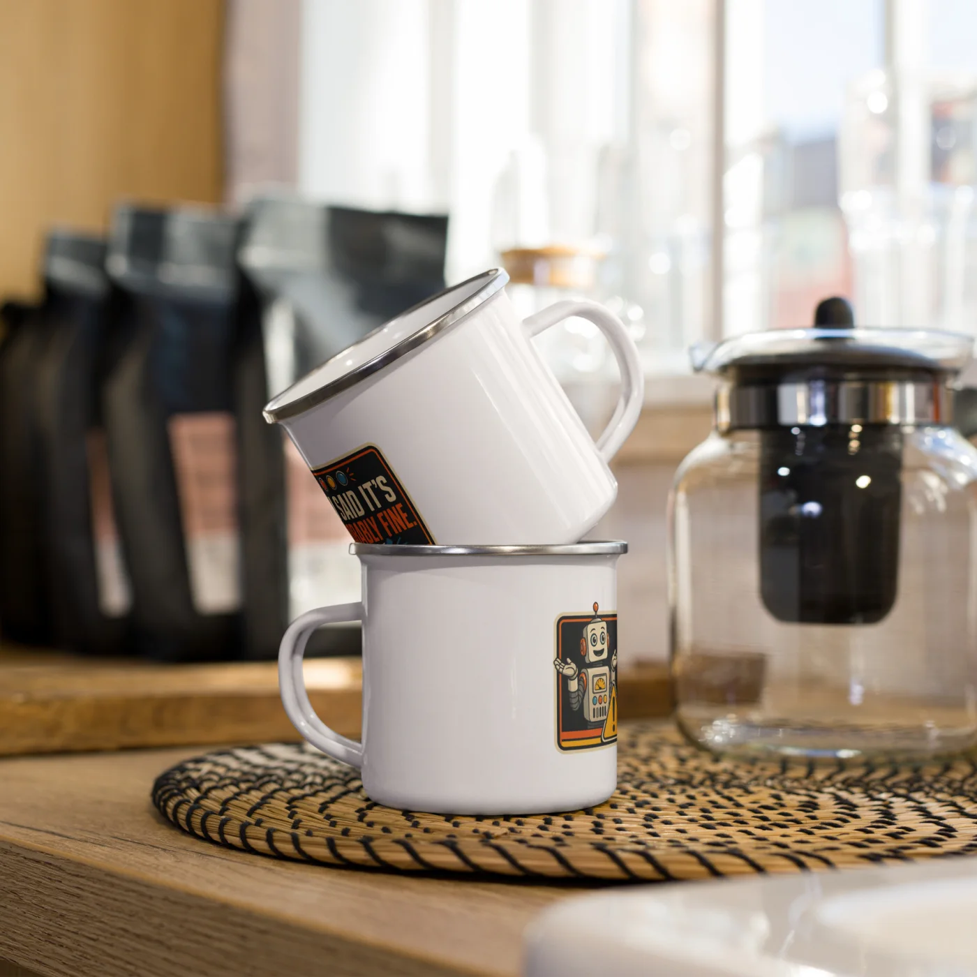 Enamel Camp Mug, Signal Robot: AI Said It's Probably Fine