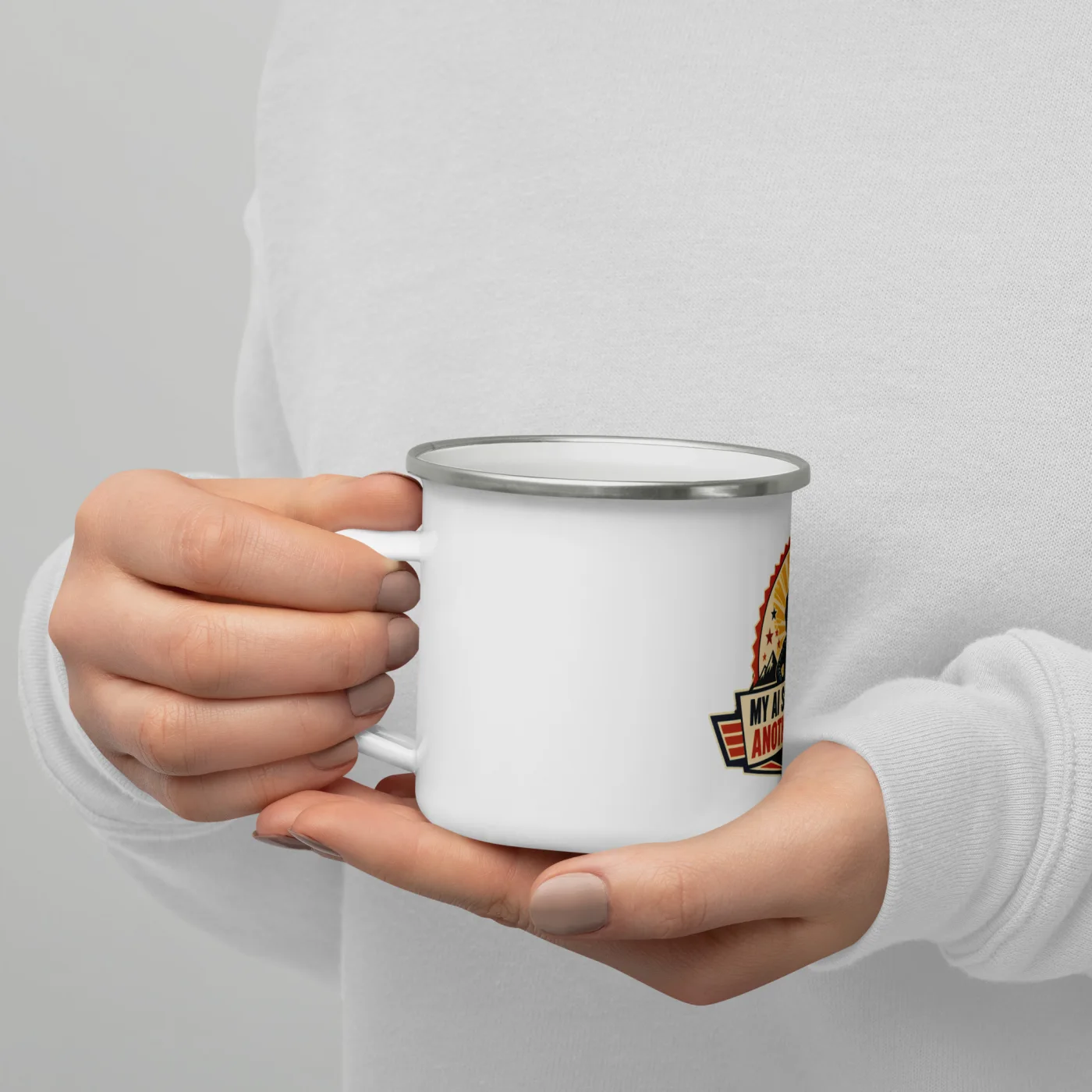 Enamel Camp Mug, Coffee Award Robot: My AI Said I Deserve Another Coffee