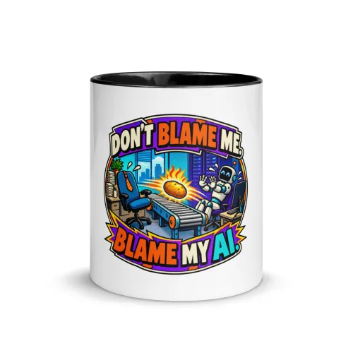 Don't Blame Me. Blame My AI. - Funny AI Color-Inside Mug, Design B - 11 oz - Black