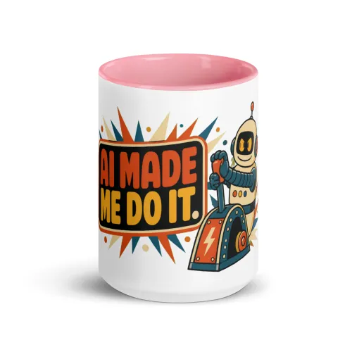 Color Inside Coffee Mug, Lever Robot: AI Made Me Do It - 15 oz - Pink