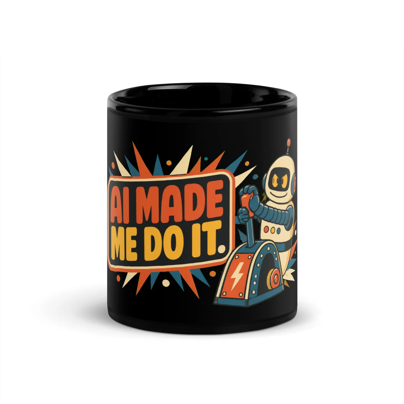 Black Coffee Mug, Lever Robot: AI Made Me Do It