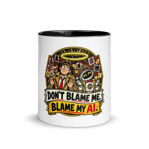 Don't Blame Me. Blame My AI. - Funny AI Color-Inside Mug, Design A - 11 oz - Black