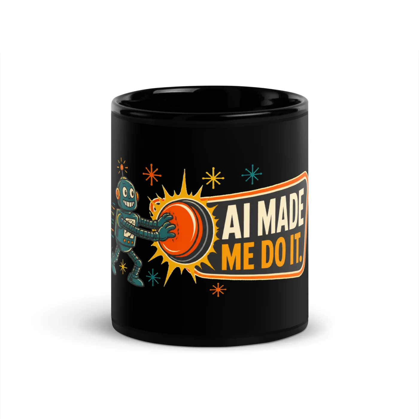 Black Coffee Mug, Button Robot: AI Made Me Do It