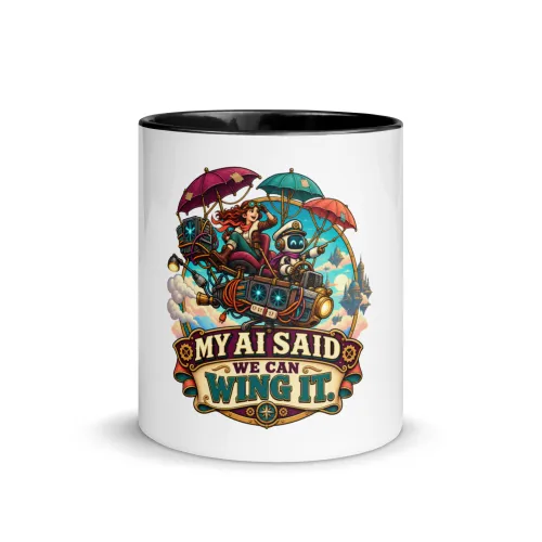 My AI Said We Can Wing It. - Funny AI Color-Inside Mug, Design B - 11 oz - Black