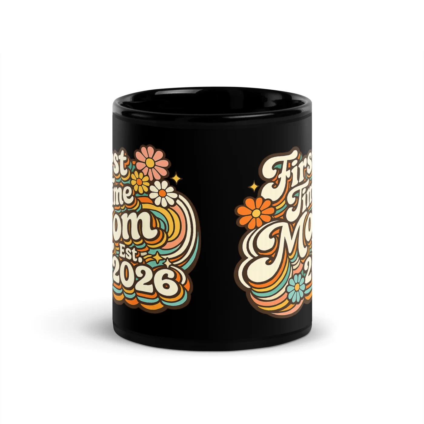 Black Glossy Mug, First Time Mom 2026 Mug, Mom Est 2026 Gift, New Mom Mug, Baby Shower Gift, Retro Mom Mug, Pregnancy Announcement Gift, Cute Mom Mug