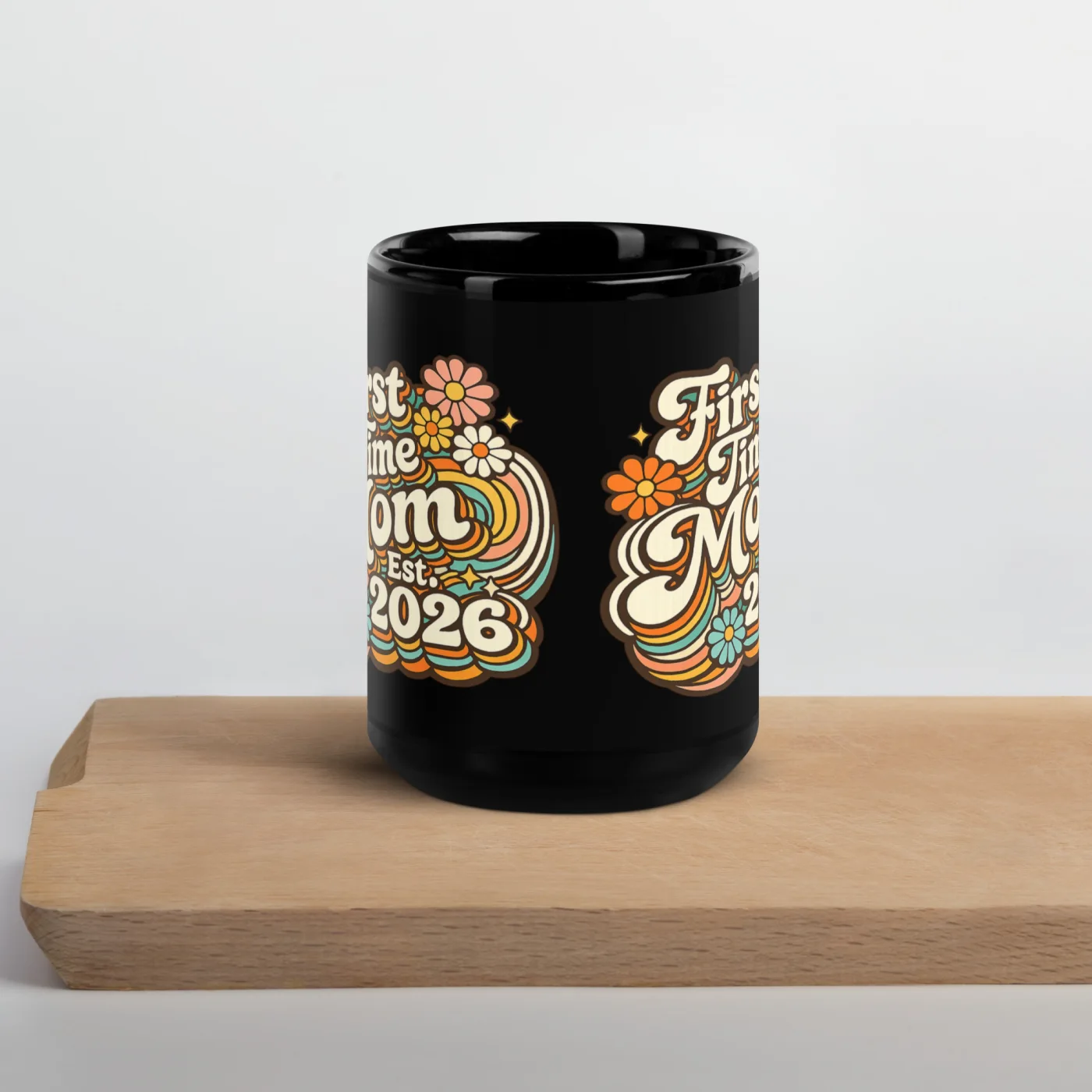 Black Glossy Mug, First Time Mom 2026 Mug, Mom Est 2026 Gift, New Mom Mug, Baby Shower Gift, Retro Mom Mug, Pregnancy Announcement Gift, Cute Mom Mug