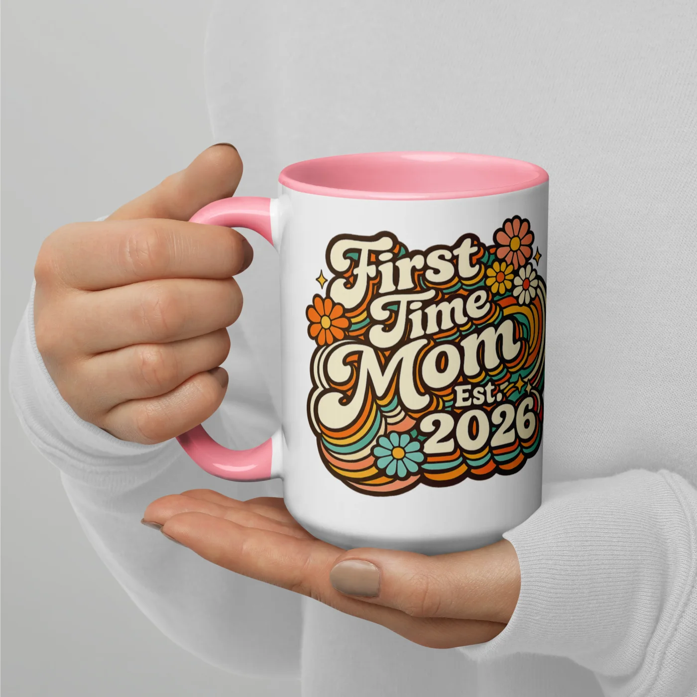 First Time Mom 2026 Mug, Mom Est 2026 Gift, New Mom Mug, Baby Shower Gift, Retro Mom Mug, Pregnancy Announcement Gift, Color Inside Mug