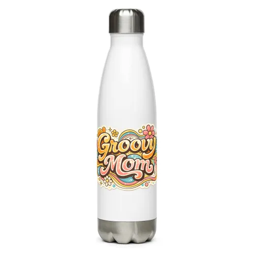 Groovy Mom Water Bottle, Retro Mom Tumbler, Mom Gift, Mother’s Day Gift, Cute Mom Bottle, Vintage Mom Gift, Insulated Bottle - 17 oz - White