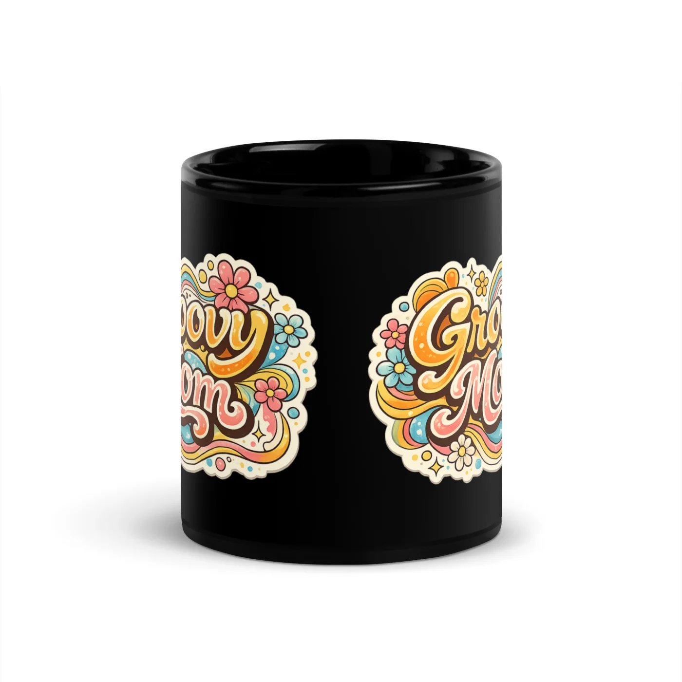 Black Glossy Mug, Groovy Mom Mug, Retro Mom Mug Gift, Vintage Mom Coffee Mug, Mother’s Day Gift, Cool Mom Mug, Trendy Mom Gift, Cute Mom Mug