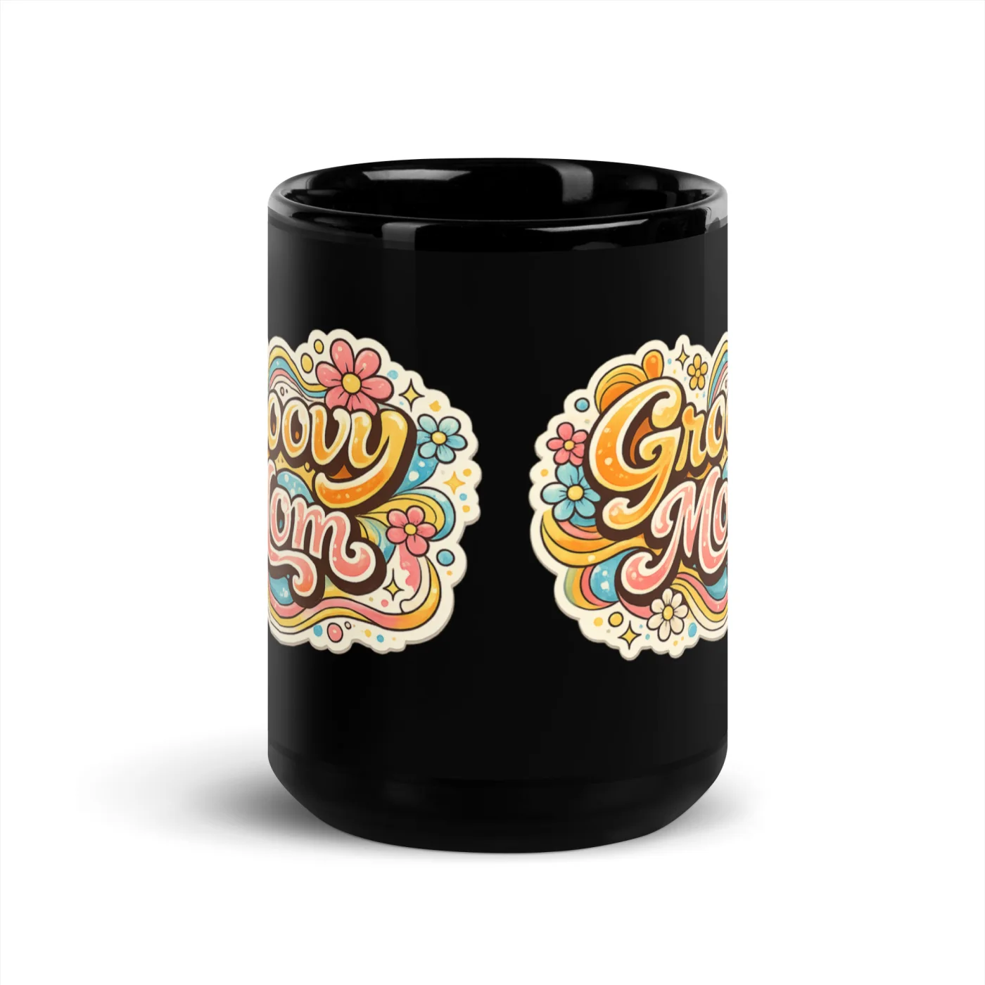 Black Glossy Mug, Groovy Mom Mug, Retro Mom Mug Gift, Vintage Mom Coffee Mug, Mother’s Day Gift, Cool Mom Mug, Trendy Mom Gift, Cute Mom Mug