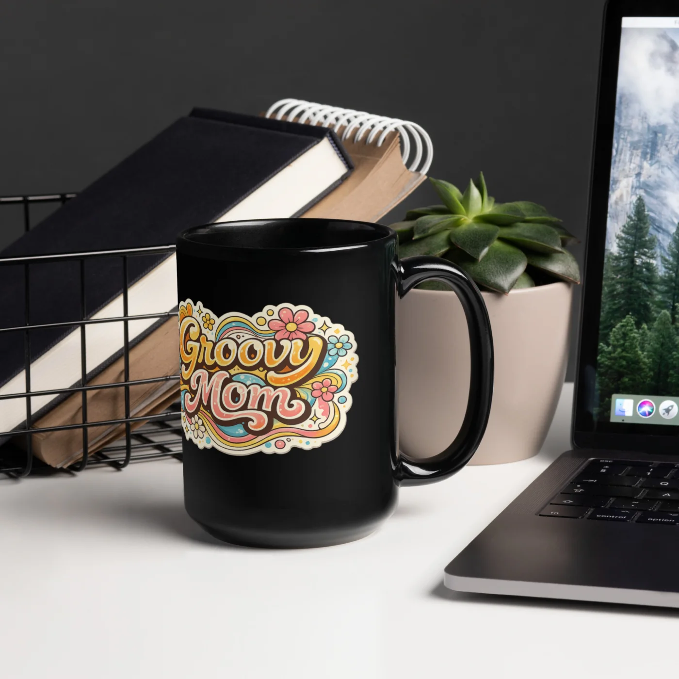 Black Glossy Mug, Groovy Mom Mug, Retro Mom Mug Gift, Vintage Mom Coffee Mug, Mother’s Day Gift, Cool Mom Mug, Trendy Mom Gift, Cute Mom Mug