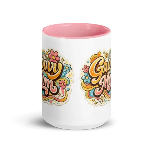 Groovy Mom Mug, Retro Mom Mug Gift, Color Inside Mug, Vintage Mom Coffee Mug, Mother’s Day Gift, Cool Mom Mug, Cute Mom Mug - 15 oz - Pink