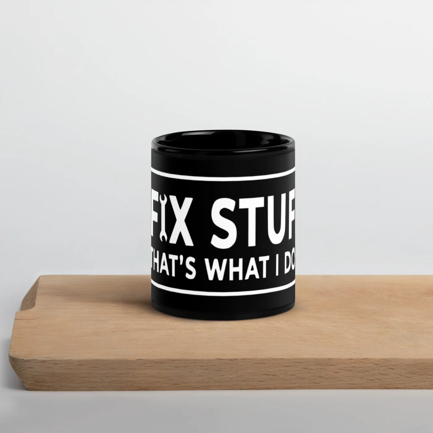 I Fix Stuff Black Coffee Mug, Handyman Mechanic Dad Gift