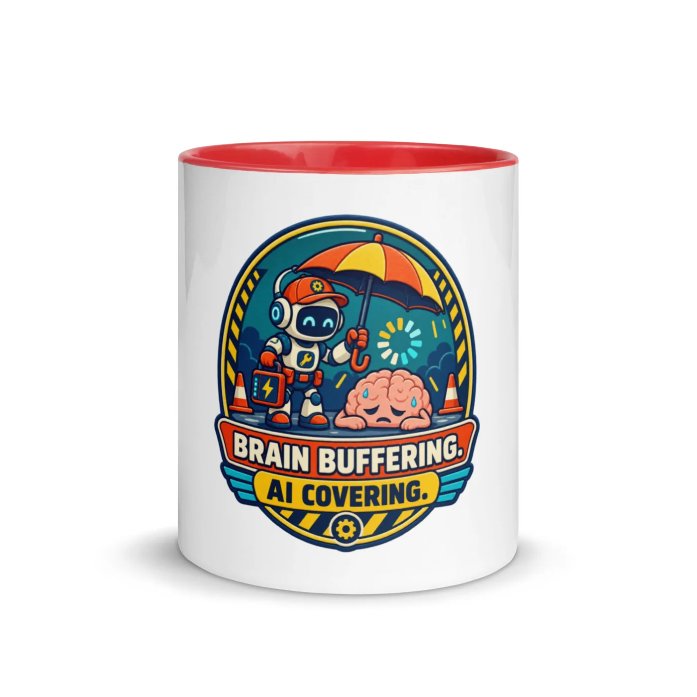 Brain Buffering. AI Covering. - Funny AI Color-Inside Mug, Design B