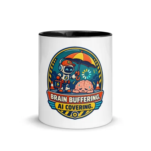 Brain Buffering. AI Covering. - Funny AI Color-Inside Mug, Design B - 11 oz - Black