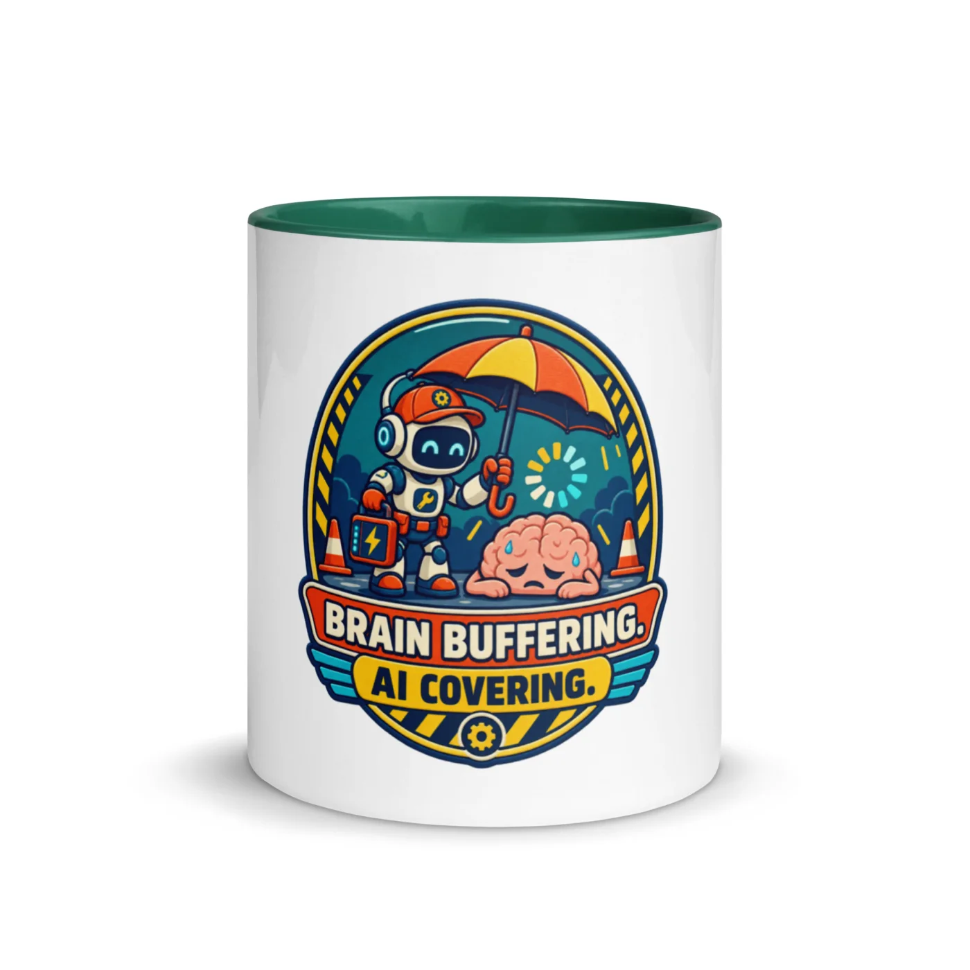Brain Buffering. AI Covering. - Funny AI Color-Inside Mug, Design B