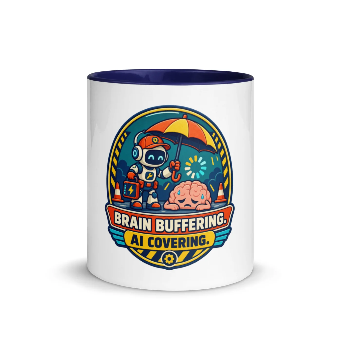 Brain Buffering. AI Covering. - Funny AI Color-Inside Mug, Design B